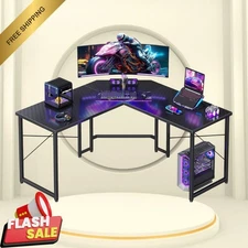51" L-Shaped Gaming Desk, Carbon Fiber Corner Computer Table, Black