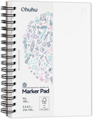 Ohuhu Marker Block 5,5''x8,5'' ausblutensicher Skizzenbuch 60 Blatt spiralgebunden