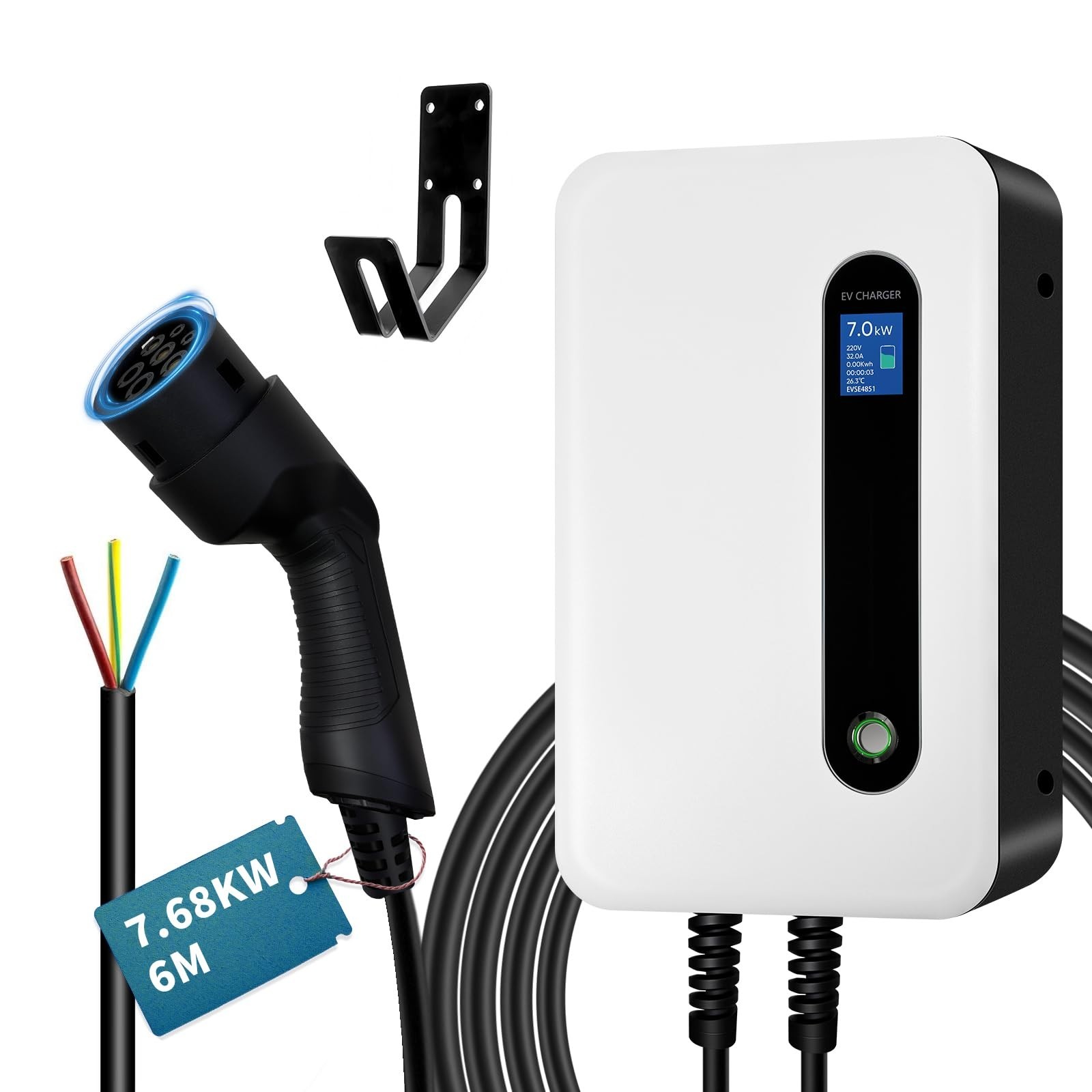 LEFANEV - 7.2kw Ricarica Auto Elettrica, Tipo 2 6m Cavo Ricarica Ev, 32A Wallbox con Displ - Miniatura 7