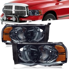 Pair Headlights Dodge Ram 1500 02-05 2500/3500 03-05 Smoky Chrome 55077120AG