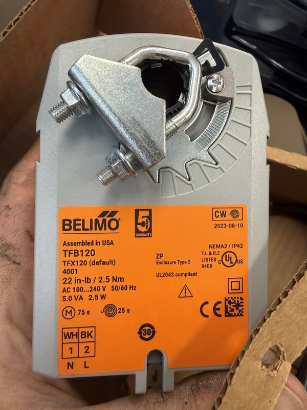 Belimo TFB120 Damper Control Actuator, Corded Electric, AC 100-240V