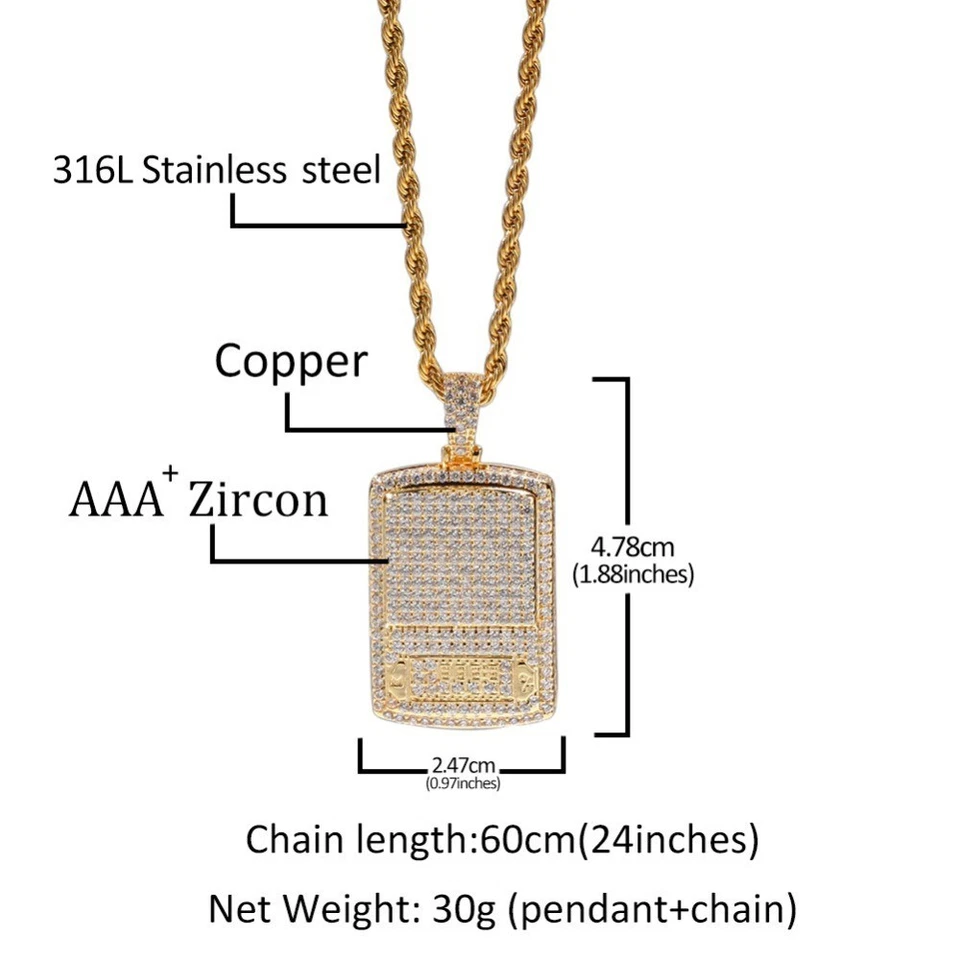 Collar Colgante Hip Hop Iced Bling Escala Digital Cadena de Oro Joyería de Moda NUEVO Foto 2 de 4