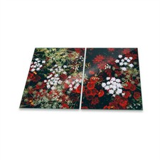 Herdabdeckplatte Ceran 2-Teilig 2x40x52 Blumen Rot Abdeckung Spritzschutz Glas