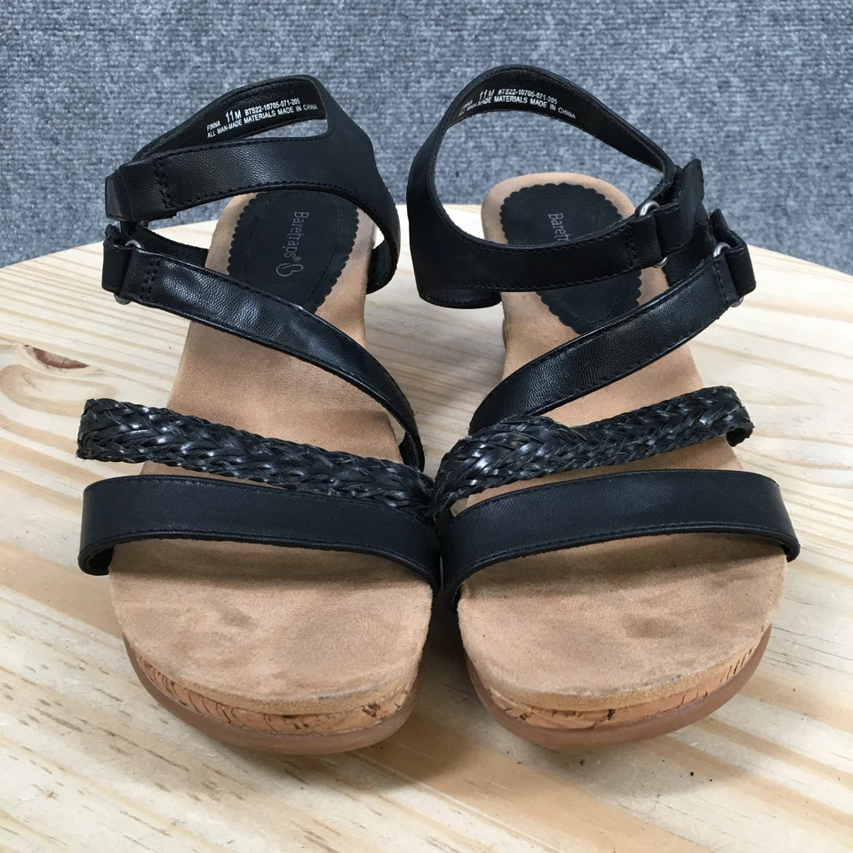 Baretraps Sandals Womens 11 M Finna Ankle Strap Black Faux Leather Wedge Heels - Image 4 of 4
