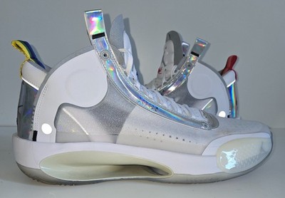 Air Jordan 34 White Iridescent White Metallic Silver - Size 14