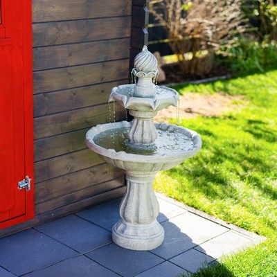 Solarbrunnen für draussen mit zweifach Wasserspiel Höhe 93cm, Vogeltränke 101390