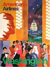Art Deco Washington American Airline Travel Advertisement Poster