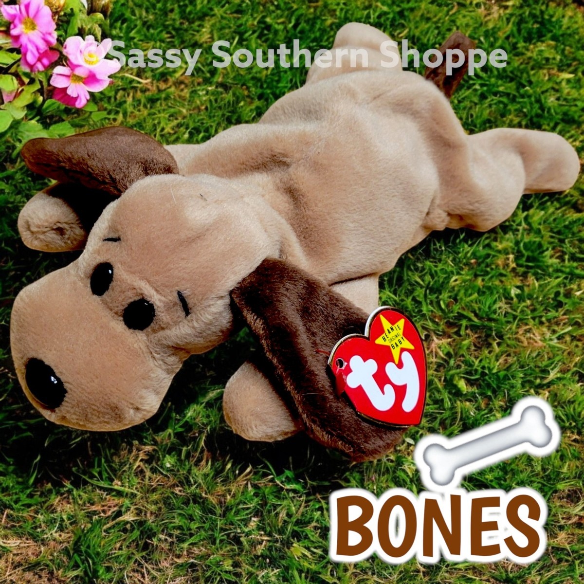🦴 BONES 🦴 1994 Ty Beanie Babies Brown Hound DOG 4th Gen Hang Tag