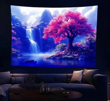 Blacklight UV Reactive Tapestry Trippy Neon Wall Hanging Glow in Dark Art Decors