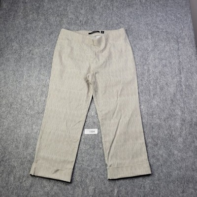 Insight Women Pants 14 Capri Cropped Stretchy Stripped Elastic Waist Pull On Tan