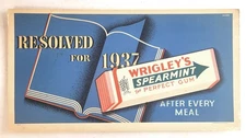 WRIGLEY’S SPEARMINT GUM TROLLEY SIGN  - 1937 – VF CONDITION BLUE BACKGROUND