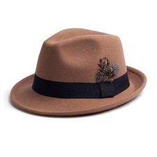 Short Brim Fedora Hats for Men  Women Felt Dress Panama Trilby Medium Khaki
