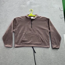PINK Victoria's Secret Women Sweatshirt L Brown Fleece Activewear Zipper Long