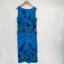Sheri Martin NY Vtg Blue Floral Sleeveless Maxi Dress Women's Sz 12