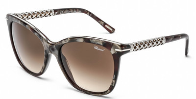 Luxury Chopard Womens SCH 207S Havana Red Crystal Sunglasses Brown Gradient