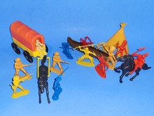 Vintage 1960s Plastic Cowboys Indians Horses Toy Figures 15 Piece