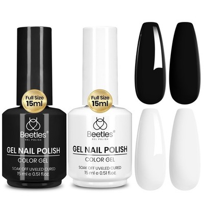 Beetles Black White Gel Polish Set, 2Pcs 15ML French Nails Soak Off UV LED Gel