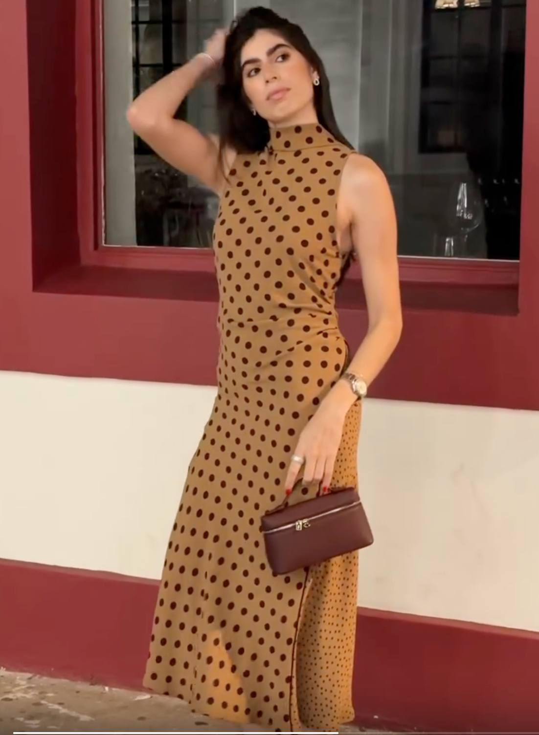 ZARA NEW WOMAN FW25 TIED POLKA DOT MIDI DRESS Toffee | 5029/219_XS,S,M