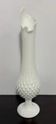 Vtg Fenton Swung Vase White Milk Glass Hobnail Pedestal Footed MCM 14"