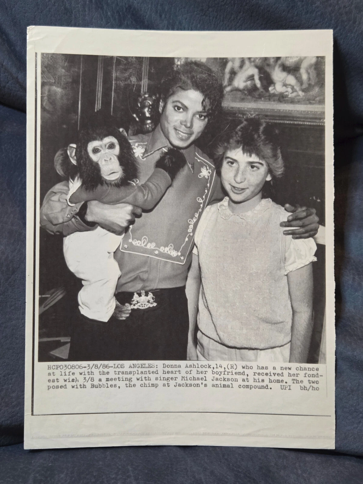 マイケル・ジャクソン オリジナル タイプ3ワイヤー フォト 1986年3月8日 Donna Ashlock&Bubbles - 画像1/2