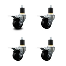 3 Inch Hard Rubber Swivel 1-7/8 Inch Expanding Stem Caster Set Total Lock Brake