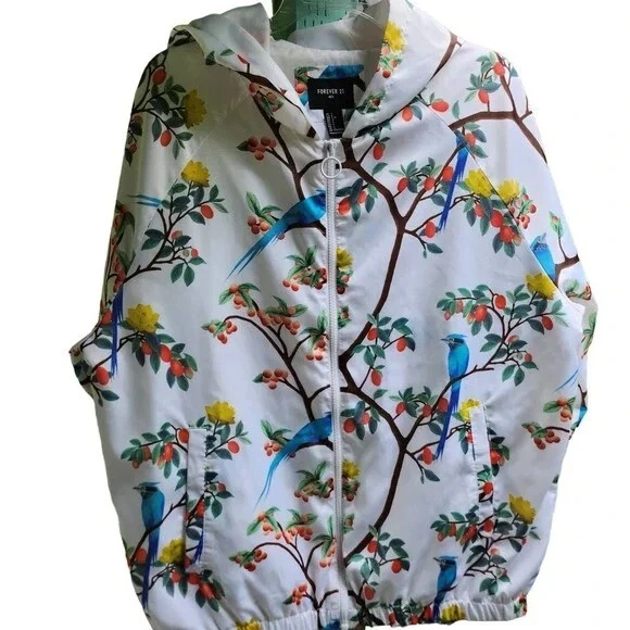 Forever 21 Men's Windbreaker Jacket - Multi/White - L Birds of Paradise