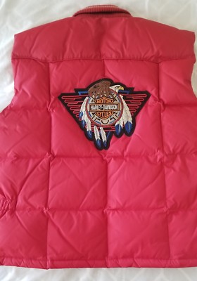 Schott NYC Men's Red Vest, Size XL,  Red/White with Vintage Harley Patch