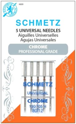 SCHMETZ CHROME UNIVERSAL SEWING MACHINE NEEDLES SIZE 80/12 ~5 Pack~S-4009