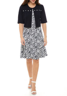 NEW PERCEPTION NAVY BLUE FLORAL BEDDED JACKET DRESS SIZE XL $108