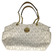 Michael Kors Jet Set Travel Tote Bag MK Signature Large Chain Vanilla Top Zip