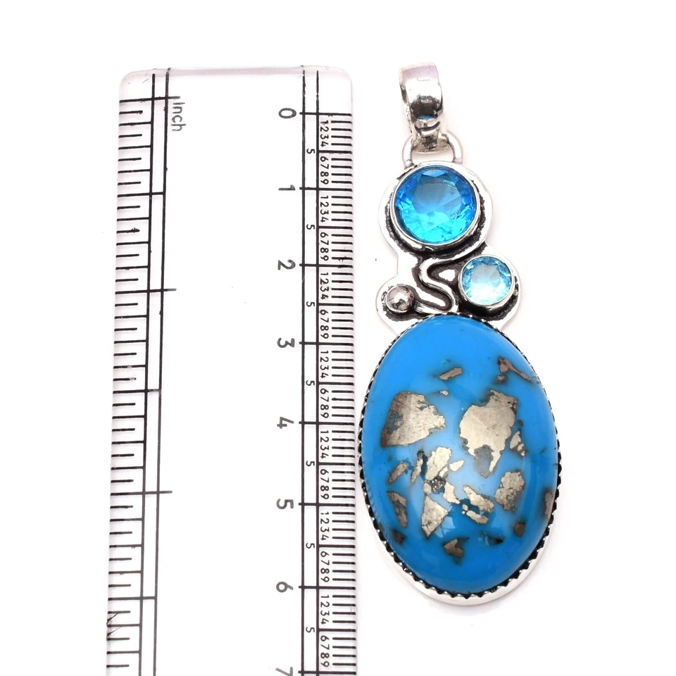 Ciondolo turchese pietra preziosa argento sterling 925 ciondolo gioiello fatt... - Immagine 4 di 4