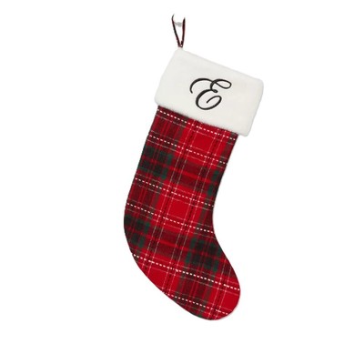 Wondershop Letter E Monogram Full Size Red Plaid & Faux Fur Christmas Stocking