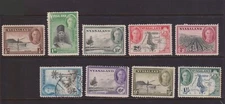 (F166-143) 1945 Nyasaland mix of 9stamps KGVI 1/2d to 1/- (ER)