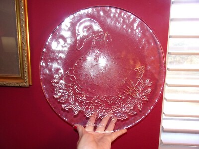 ニーマン・マーカス　クリスマス　プレート　ガラス　大皿 NEIMAN MARCUS CHRISTMAS PLATTER Clear Etched Crystal Glass Goose