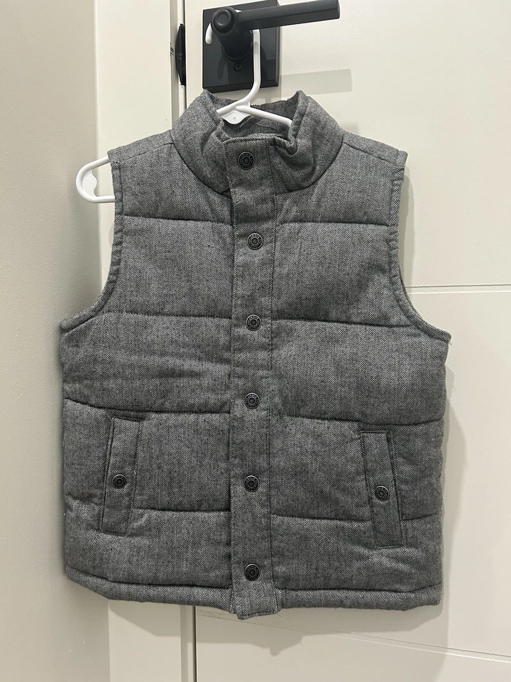 Chaleco Janie And Jack Niños 3-4 Niños Pequeños Gris Espiga Puffer Snap Up Foto 2 de 4