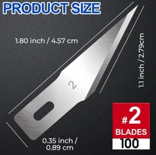 100PCS Exacto No #2 Precision Large Hobby Knife Blades Refill Replacement Craft