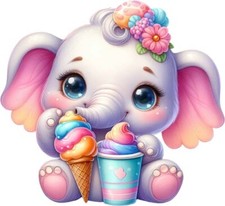 Elephant Eating Icecream Wall Art Bedroom Nursery Car Colour Vinyl Sticker Decal