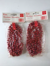 Christmas Lot of 2 Garlands Round Red Bead Vintage NOS 8 Ft Each Revco '70s