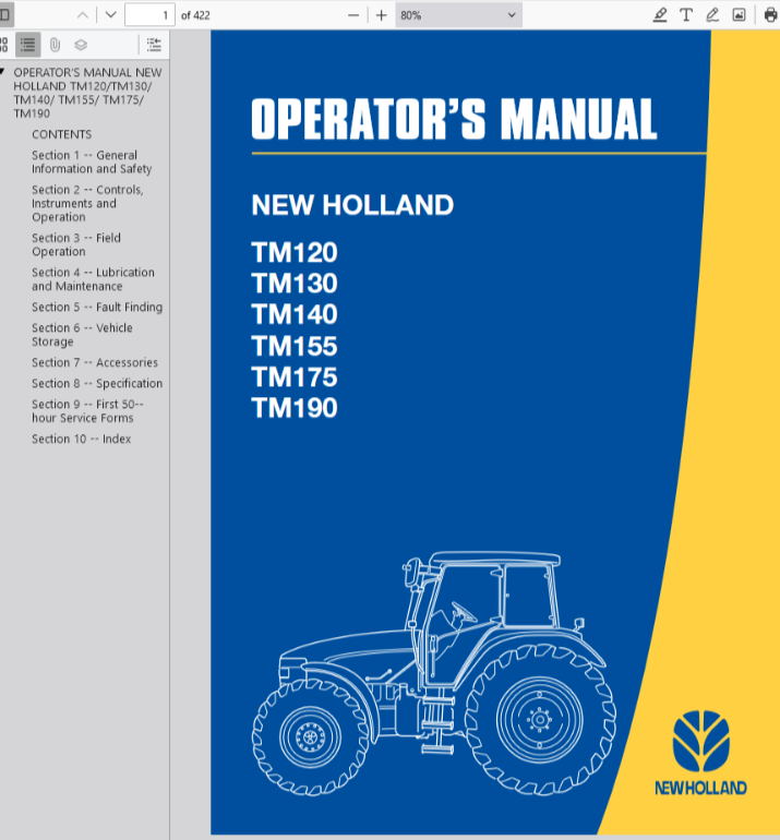 New Holland TM120 TM130 TM140 TM155 TM175 TM190 Tractor Operators