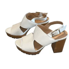 Crown Vintage Womens Leather Wooden Block Heel Platform Sandals White Size 7