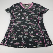 HeartSoul Top Women's Small Black Owl Stars I Need is A Nap Scrub Uniform Top