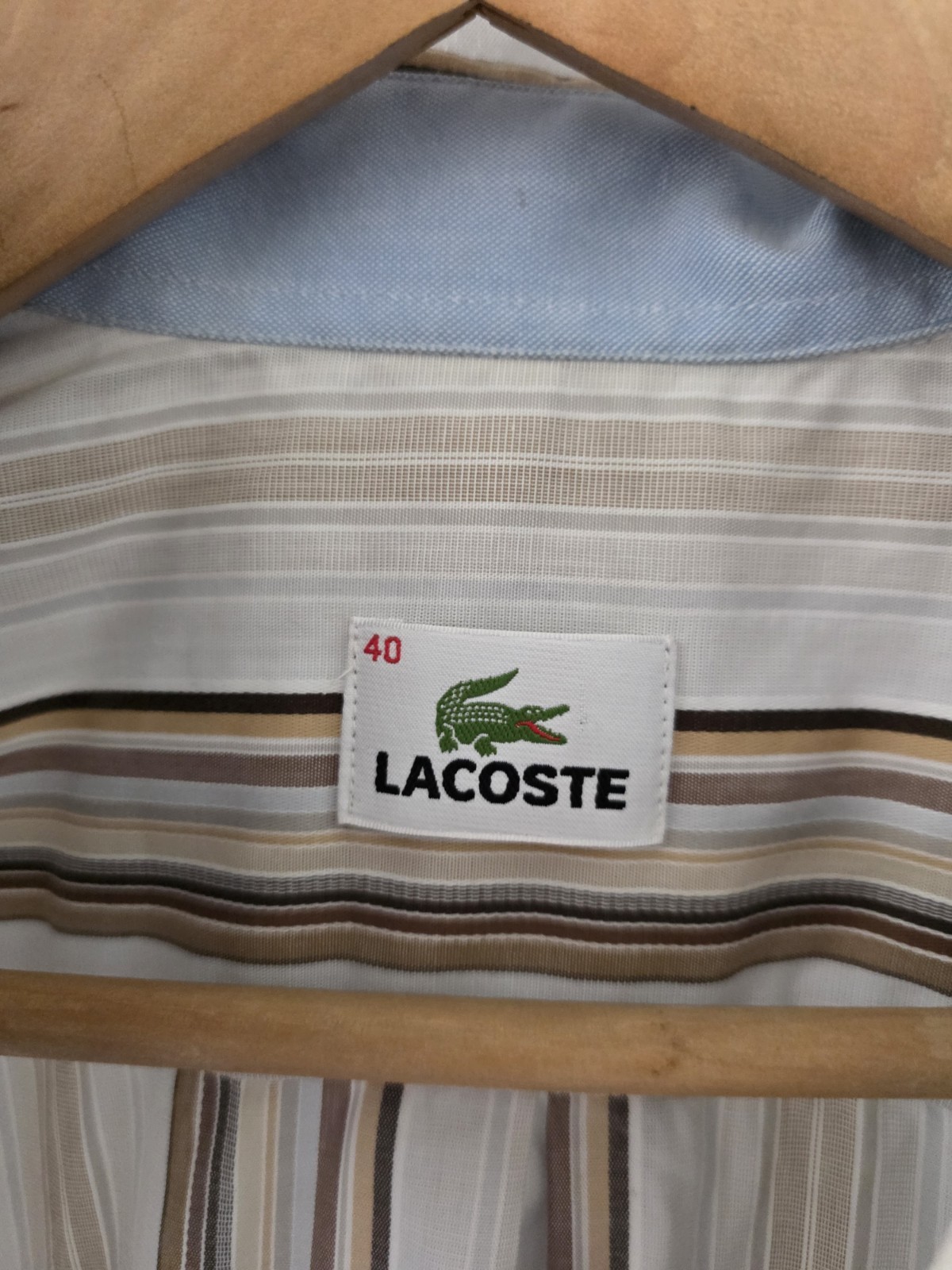 Lacoste Men's White/Cream & Brown Striped Long-Sleeve Shirt Size 40 / UK M image 3