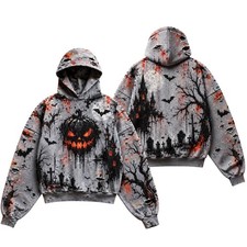 3D Printed Halloween Gothic Pumpkin Bat Horror Hoodie Men's Spooky Gift
