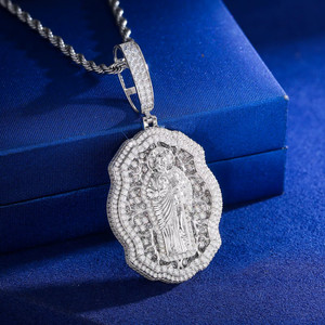 Authentic 925 S Silver VVS Moissanite Saint Jude Pendant Iced Out 14k White Gold Plated