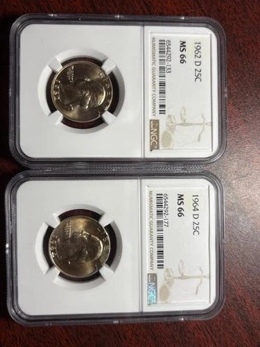 1962 D & 1964 D  NGC MS66 Washington Quarter 2 COIN LOT - NICE TONING