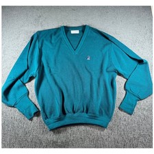 Vintage Izod V-Neck Sweater Mens XXL Teal Green Knit Pullover Made in USA