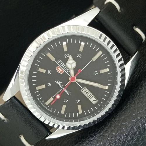 JAPAN VINTAGE REFURBISHED SEIKO 5 AUTOMATIC 6309A MENS BLACK WATCH a442823-1
