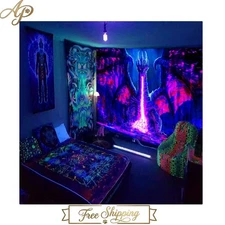 Neon Glow Evil Dragon Tapestry - UV Reactive Wall Art for Bedroom & Parties