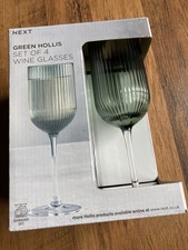 NEXT Green Hollis set of 4 Ribbed Wine Glasses New