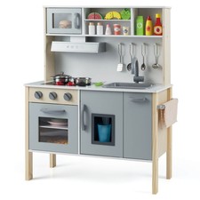 Kids Kitchen Playset Wooden Pretend Play Chef Toy w/ Microwave  Accessories